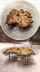 Olive Wood Rustic Coffee Table Featured Glass On Top