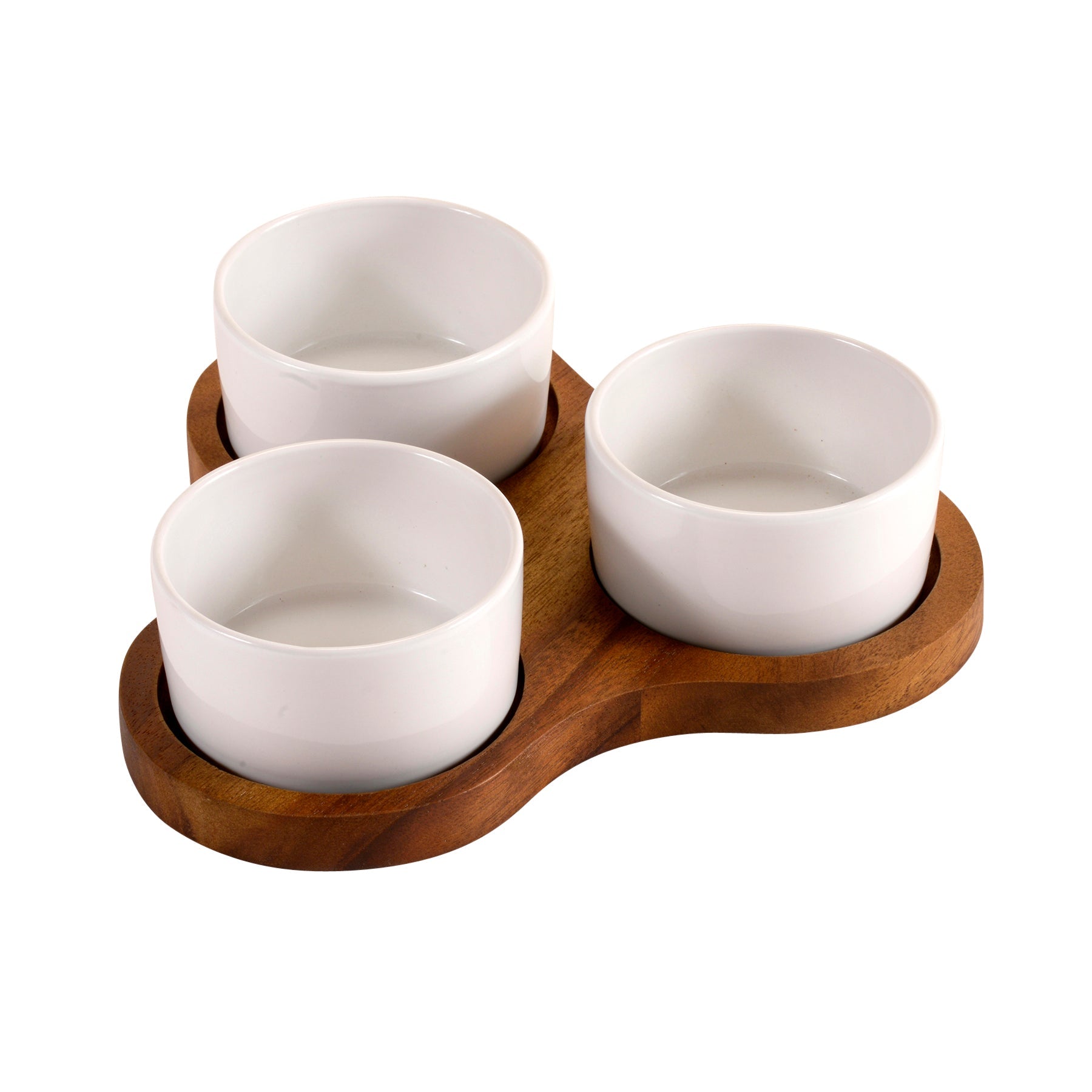 Triangular Acacia Serving Board With 3 White Ceramic Dishes 10in Square Cheese Charcuterie Set