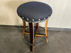 Whiskey & Wine Barrel Stool — Memory Foam, Dark Navy Blue Upholstery